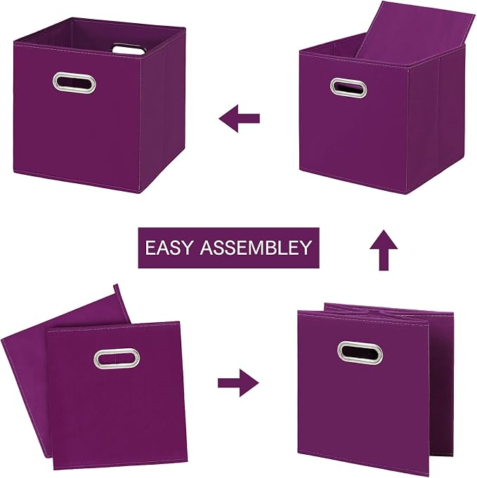 Fabric Cloth Storage Bins,Fabric Cube Bins Organizer with Dual Handles Foldable Cube Storage Baskets for Home Bedroom Storage,Set of 3,(Purple) - Image 6