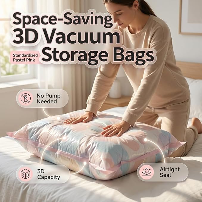 No-Pump Vacuum Storage Bags, Large Compression Storage Bags for Clothes, Comforters, Blankets, Bedding, Travel & Home Organization (M,3PCS) - Image 3