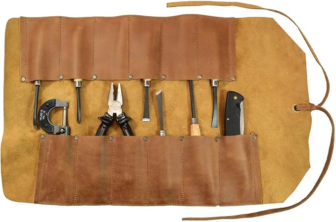 Leather Tool Bag Roll Up, 12 Slot Heavy Duty Tool Roll Bag Organizer, Tool Roll Up Bag, Portable Tool Wrap Roll Bags for Travel, Durable Tool Kit Folding Tool Pouch Roll Up Mechanic Gifts for Men - Image 3