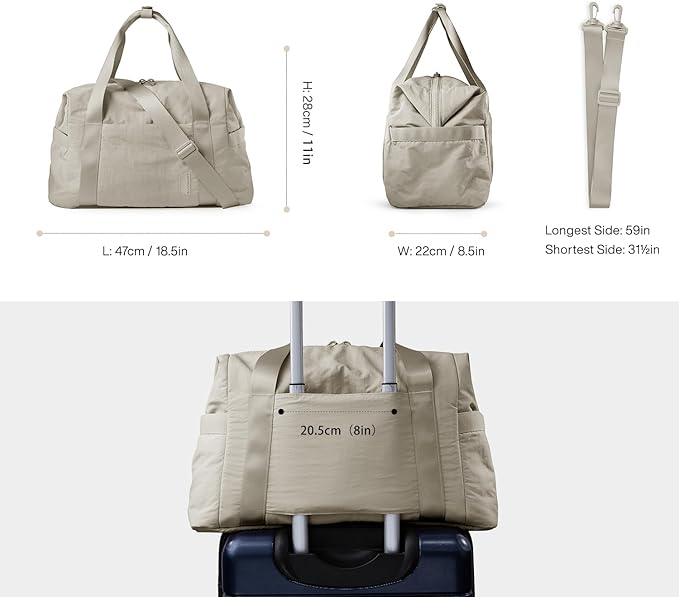 BAGSMART Gym Bag for Women, Carry on Weekender Overnight Bag, Travel Duffel Bags with Trolley Sleeve, Personal Item Travel Bag Tote Bag Workout Dance Bag, Beige-M - Image 2