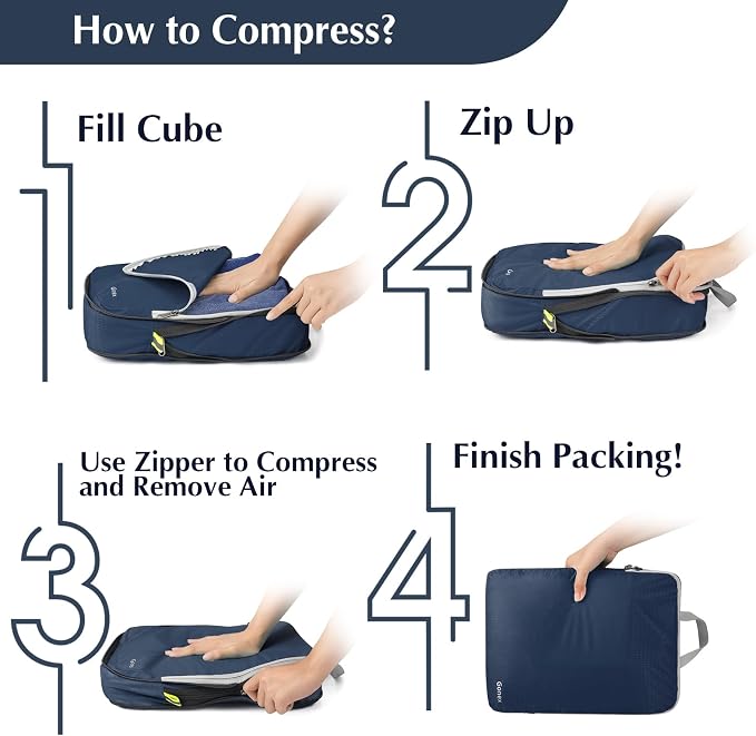 Gonex Compression Packing Cubes, 4pcs Expandable Storage Travel Luggage Bags Organizers (Purplish Blue) - Image 7