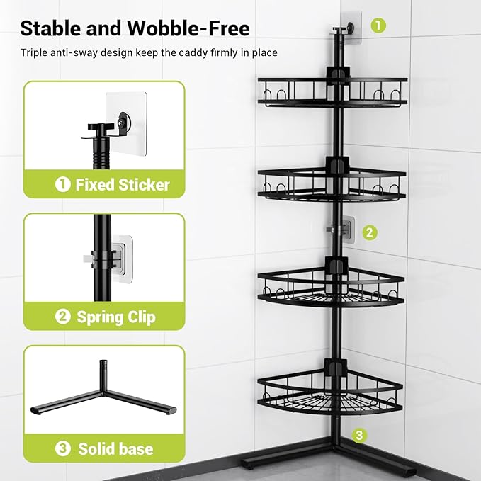 Aitatty Corner Shower Caddy Standing: 4-tier Rustproof Shower Organizer Shelf - Floor Shower Corner Shelf for Bathroom, Renters, Apartment & Dorm - Image 4
