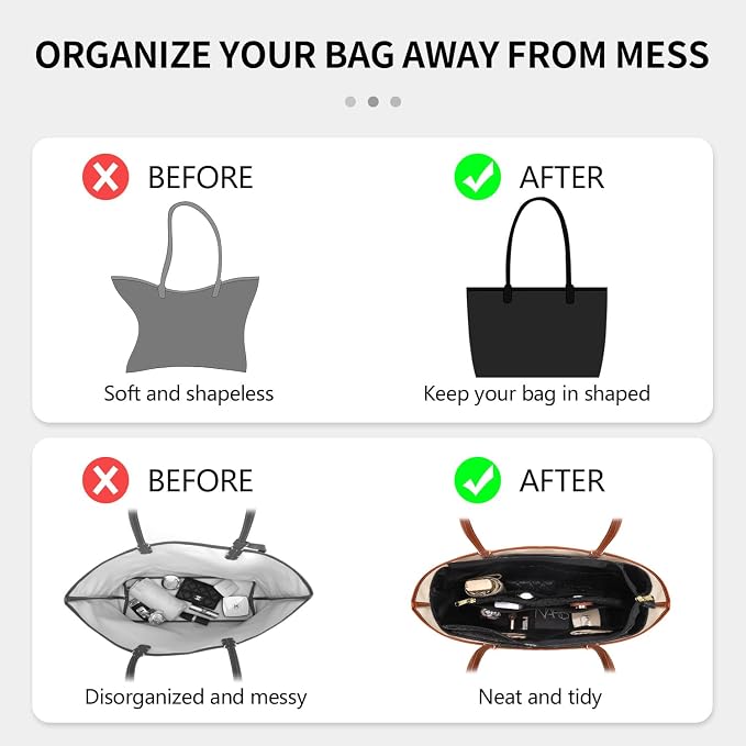 Tote Bag Organizer Insert, Purse Inner Suit for PM HandBag, Makeup Liner HandBag Shaper (Black, PM) - Image 3
