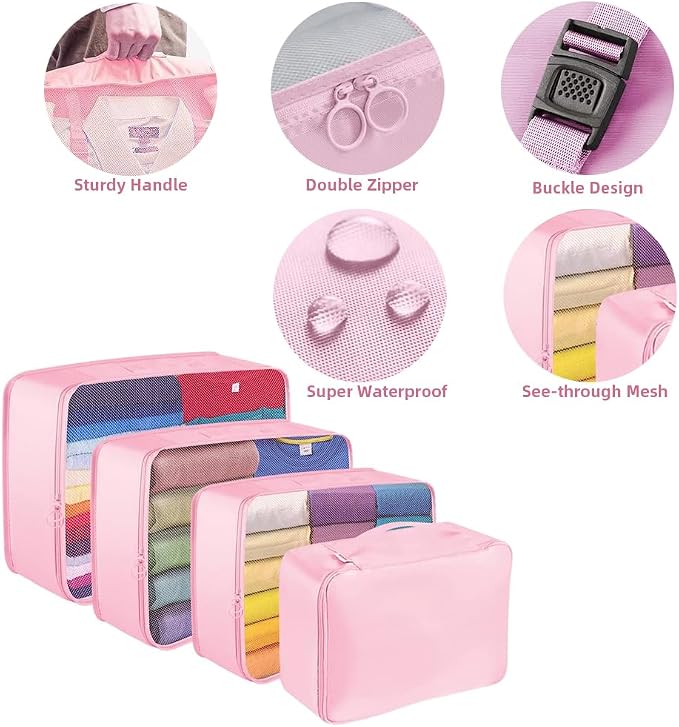 Packing Cubes for Suitcase,Lychico 9pcs Travel Luggage Packing Organizers Waterproof Travel Essentials Bag Clothes Shoes Storage Bags, Pink - Image 4