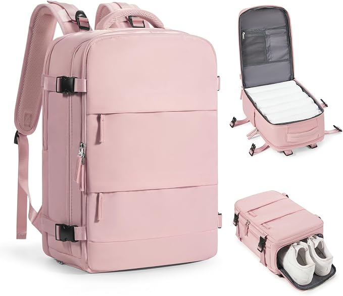 Travel Backpack for Women Airline Approved Carry on Backpack for Airplanes Mochila De Viaje Personal Item Travel Bag Spirit Airlines Personal Item Bag 18x14x8 Backpack for Traveling on Airplane Pink by coofay