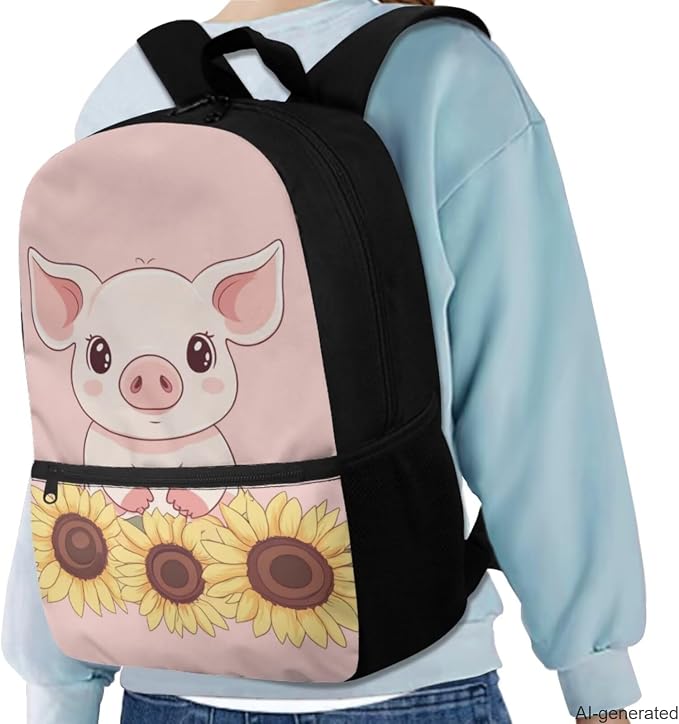 Cute Pig Preschool Backpack for Girls with Lunch Box Water Bottle Holder and Soft Pencil Case 4 In 1 Set Bookbag with Front Pocket for School Aesthetic New Semester Gifts Bag - Image 2