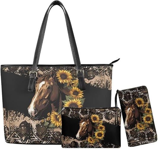 Women Purse Handbags Wallet Sets Leather Shoulder Tote Bag for Women,Top Handle Purse with Wrist Wallet Bag by Unknown