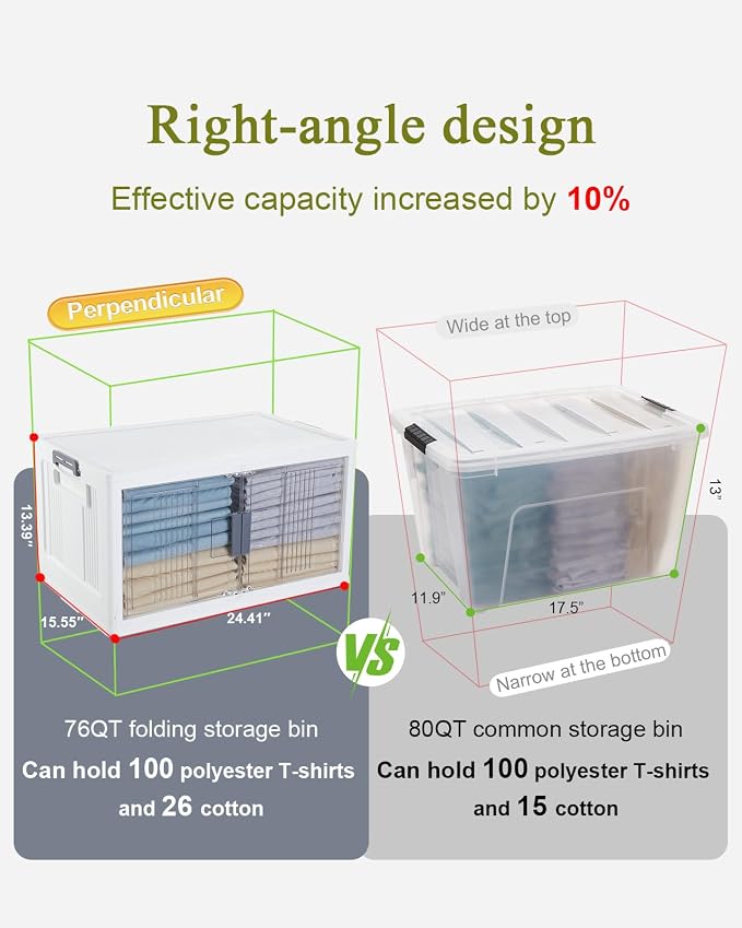 OlarHike 76QT Lockable Storage Bins with Lids - Folding Storage box with Doors & Wheels, Stackable Organizers, Collapsible Plastic Bins for Home, Closets, Office, Dorm, School, Gifts, 3 Pack Cubes - Image 5