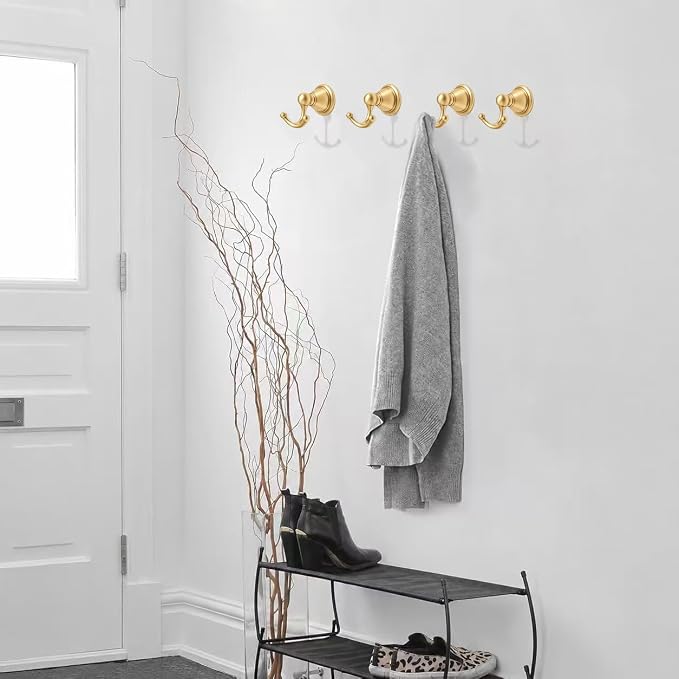 khtumeware 4 Pack Champagne Bronze Robe Hooks Wall-Mounted Heavy-Duty Towel Hooks, Zinc Alloy Bathroom Coat Hooks and Suitable for Hanging Towels, Bathrobes, Clothes, Hats and Bags. - Image 5