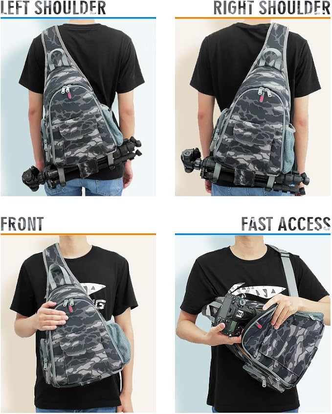 Camera Bag Waterproof Camera Sling Backpack with Rain Cover Outdoor Travel Backpack Camera Case for Laptop Canon Nikon Sony Pentax DSLR Cameras, Lens, Tripod and Accessories (Camouflage) - Image 5