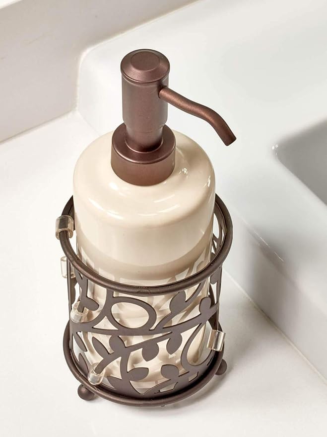 iDesign Ceramic Soap Dispenser Pump, The Vine Collection - 13oz, 3.5" x 3.5" x 8.75", Vanilla and Bronze - Image 3