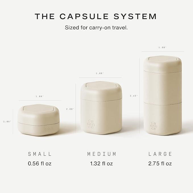 Cadence Travel Containers Haircare Capsule Set - Magnetic Containers with Lids,Carry On Travel Essentials For Women/Men - 3 Flex Mediums (1.32oz) - Shampoo, Conditioner & Comb Icon Labels - Sand - Image 7