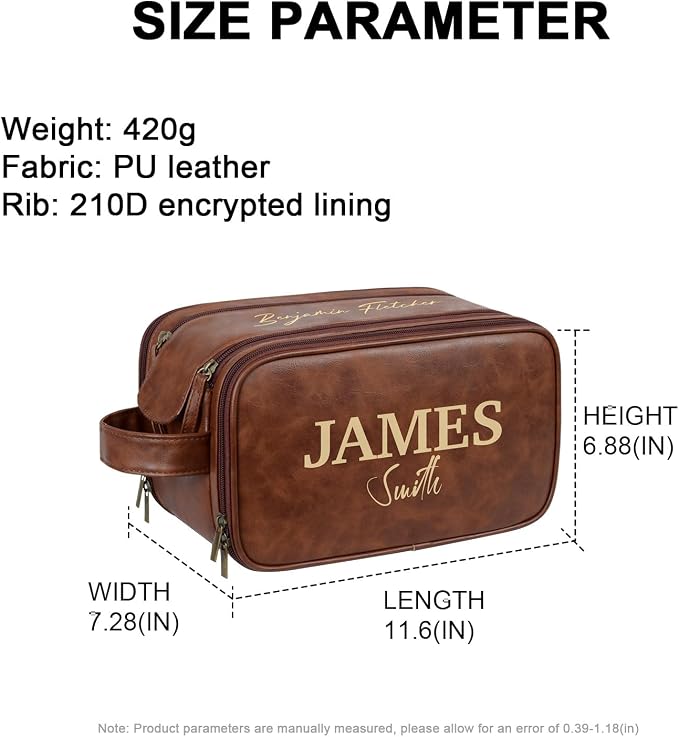 Personalized Leather Toiletry Bag, Brown, Three Layer Structure, Waterproof, Customizable Name Engraving, Travel Organizer for Men, Multi-Occasion Gift (TSN190526) - Image 2