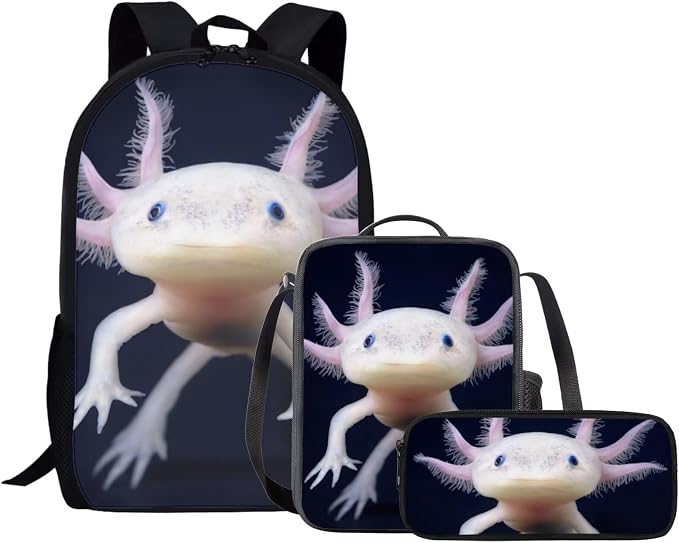 Girls Boys School Backpack with Lunch Box Pencil Case Comfy Padded Lightweight Axolotl Backpack Set Kids Cute Bookbag Insulated Lunch Bag Student Large Capacity Daypack 17 Inch - Image 2