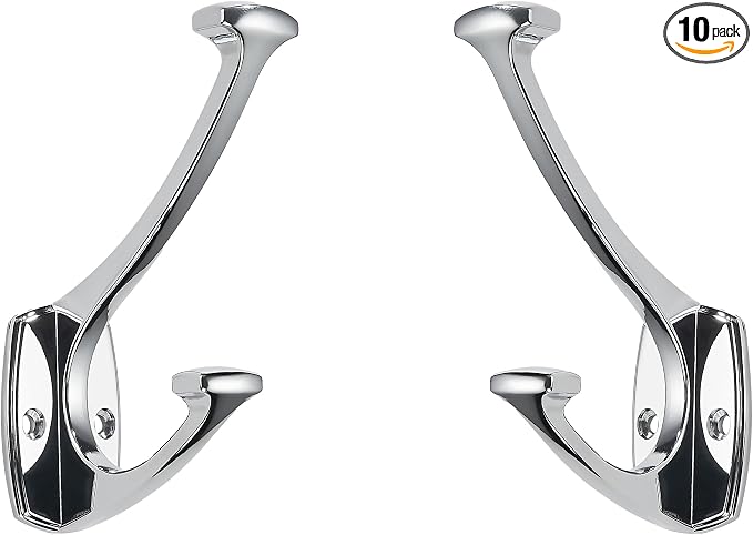 10 Pack Polished Chrome Hooks Decorative Heavy Duty Solid Large Coat Hooks for Towel Hanging Coats Robe Wall Mounted Towel Bags Door Back Bathroom Wall Hook. by ZAUYX