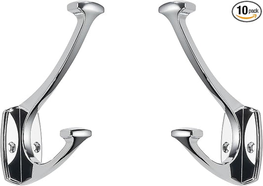 10 Pack Polished Chrome Hooks Decorative Heavy Duty Solid Large Coat Hooks for Towel Hanging Coats Robe Wall Mounted Towel Bags Door Back Bathroom Wall Hook. by ZAUYX