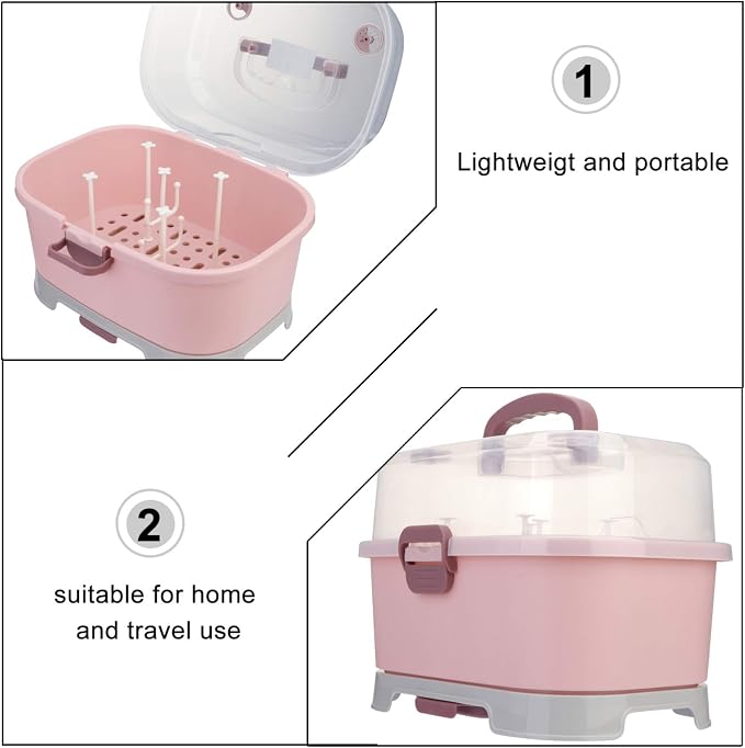 NUOBESTY Baby Bottle Storage Box with Cover Portable Milk Bottle Case and Drying Rack for Home and Travel 13.8 X 9.8 X 9.8 Inches Organizer for Baby Supplies - Image 5