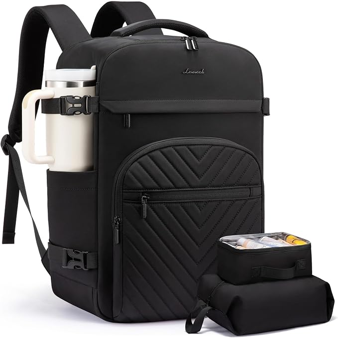 LOVEVOOK 40L Travel Backpack for Women Men, TSA Personal Item Travel Bag Fits 17.3inch Laptop, Waterproof Airline Approved Carry On Luggage With 2 Cubes for Weekender Hiking Business, Black by LOVEVOOK