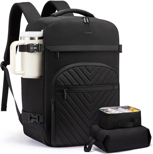 LOVEVOOK 40L Travel Backpack for Women Men, TSA Personal Item Travel Bag Fits 17.3inch Laptop, Waterproof Airline Approved Carry On Luggage With 2 Cubes for Weekender Hiking Business, Black by LOVEVOOK
