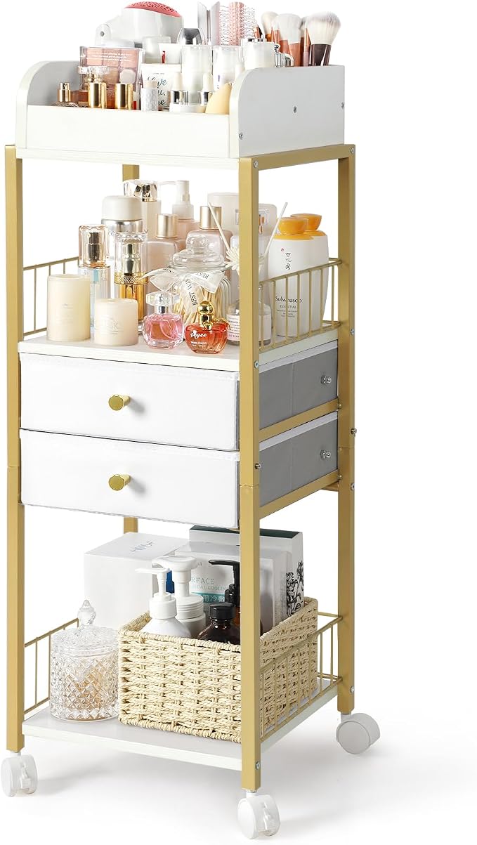 Makeup Organizer, Floor Skincare Organizers Make Up Organizers and Storage with Drawers, Vanity Organizer Cosmetics Display Cases Holder for Skin Care Nail Polish Perfume Gold by SOLIMINTR