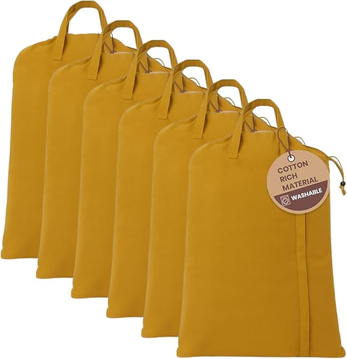 LFH Home Large Premium Cotton Rich Canvas Laundry Bag with Drawstring and Handles Heavy Duty, Multi-Use, and Washable for Home, Travel, College or Storage 24x36 (Pack of 6)-Yellow by LFHHomePrivateLimited