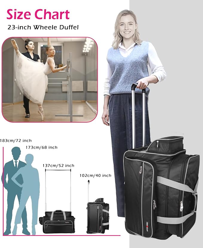Dance Bag with Garment Rack,23inch Dance Competition Garment Bags with Clothes Rack,Suitcase,Rolling Duffle for Travel, Wheeled Drop-Bottom Upright Luggage Closet Suitcase(Expand-Grey) - Image 3