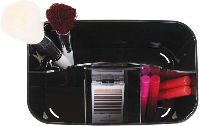 mDesign Small Plastic Shower/Bath Storage Organizer Caddy Tote with Handle for Dorm, Shelf, Cabinet - Hold Soap, Shampoo, Conditioner, Combs, Brushes, Lumiere Collection, Black - Image 5