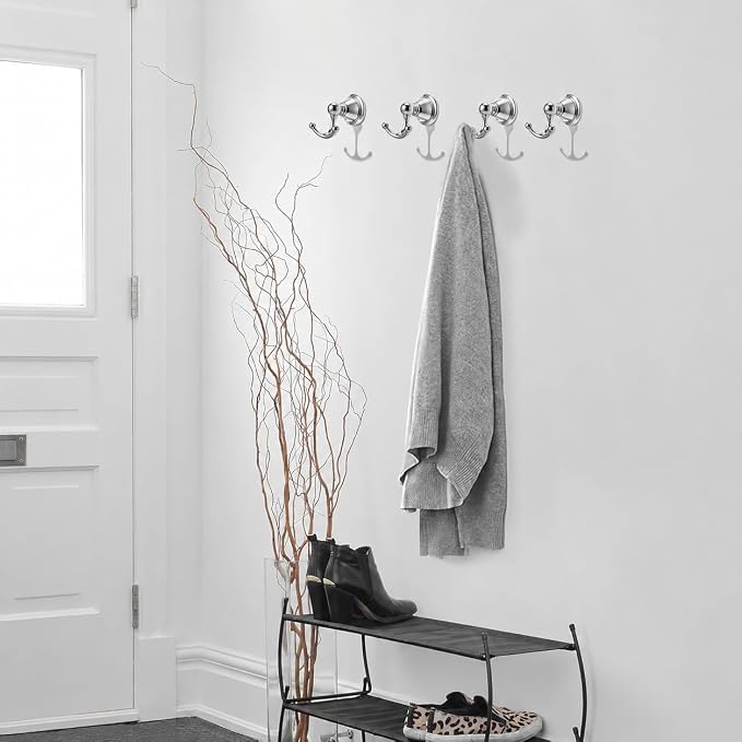 khtumeware 4 Pack Polished Chrome Robe Hooks Wall-Mounted Heavy-Duty Towel Hooks, Zinc Alloy Bathroom Coat Hooks and Suitable for Hanging Towels, Bathrobes, Clothes, Hats and Bags. - Image 5