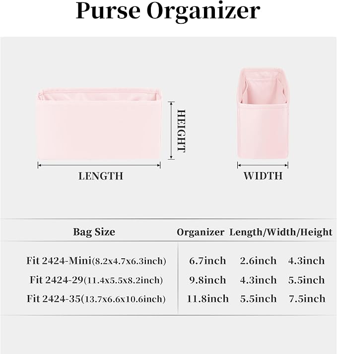 Women's Purse Organizer Insert - Satin & Lightweight Fabric with Inside Pockets, Portable for Commute, Travel, Shopping, and Evening, Multicolor Options, Fits for Kelly 24-24(Pink, 2424-29) - Image 6
