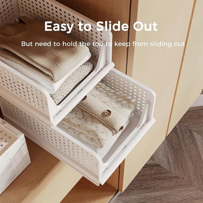Pinkpum 5 Pack Stackable Plastic Storage Closet Organizers and Storage Bins Drawer Shelf Storage Container for Wardrobe Cupboard Kitchen Bathroom Office White - Image 4