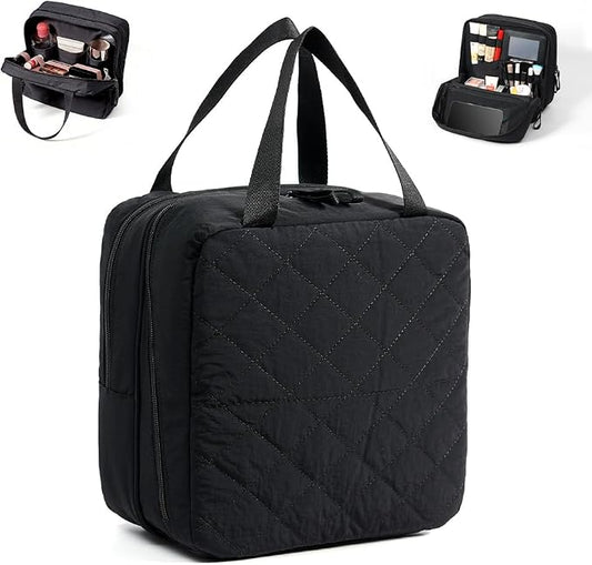Geerlaqaly standing makeup bag, toiletry Bag 2-in-1 Women's Large Capacity Foldable Travel Makeup Storage Bag, Dry wet separation layer,Portable,black by Geelraqaly