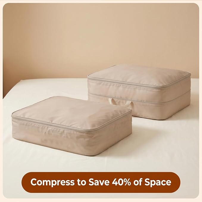 8 Pack Compression Storage Bags, Comforter Storage Bag, Washable Compression Bags, Space Saving Self Compressions Organizer for Blankets Sheets Pillow Lightweight Comforters, Light Brown - Image 4
