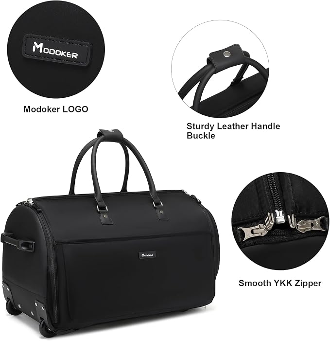 Modoker Rolling Garment Bags, 25in Large Garment Duffle Bag with Wheels, 3 in 1 Garment Suit Luggage Bag, Not Standard Carry-On Size for Women Men Business Travel Weekender, Black - Image 5