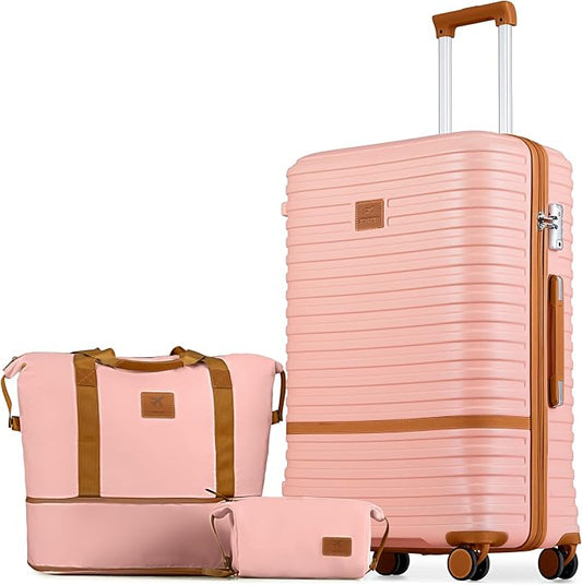 Joyway 28 Inch Large Luggage Hardside Suitcase with Spinner Wheel, Lightweight 3 Piece Suitcase Set with TSA Lock(Pink) by Joyway