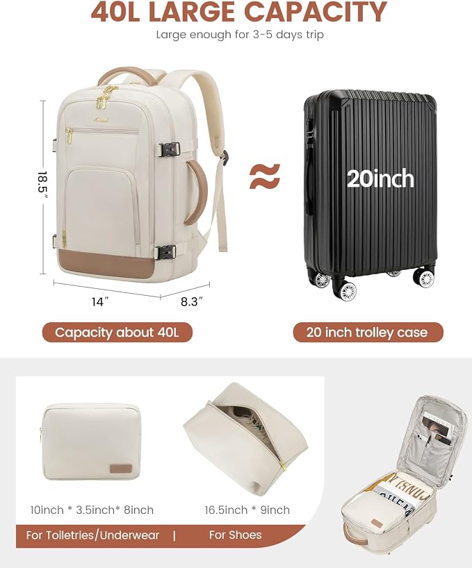LOVEVOOK 40L Travel Backpack for Women Flight Approved, Carry on Backpack for Airplanes, TSA Personal Item Travel Bag, Waterproof 17 Inch Laptop Backpack, Business Weekender Overnight Daypack, 3Pcs - Image 4