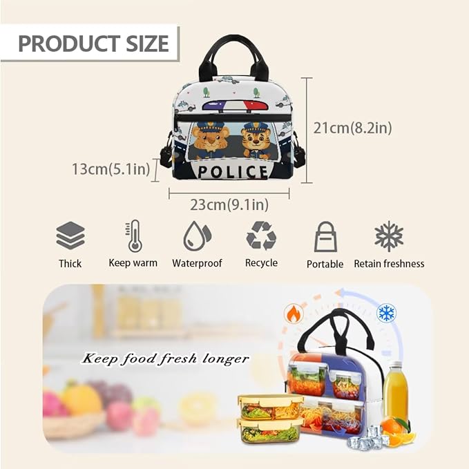Police Car Kids Backpack Boys 3 Piece School Bag Set for Girls 4-6 with Lunch Kit and Pencil Pouch Backpack for 1 Grade Toddler Bookbag - Image 5
