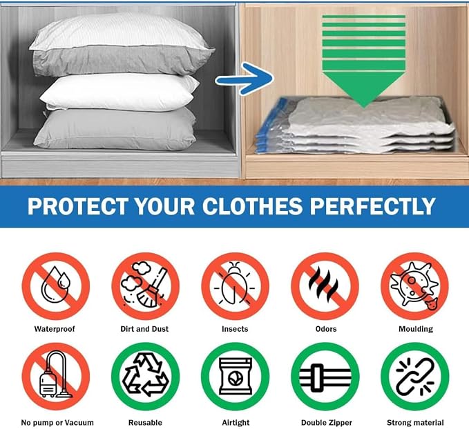 Vacuum Bags for Clothes, Storage Space Saver Bags for Traveling Small for Travel, Compression with Hand Pump - Image 5