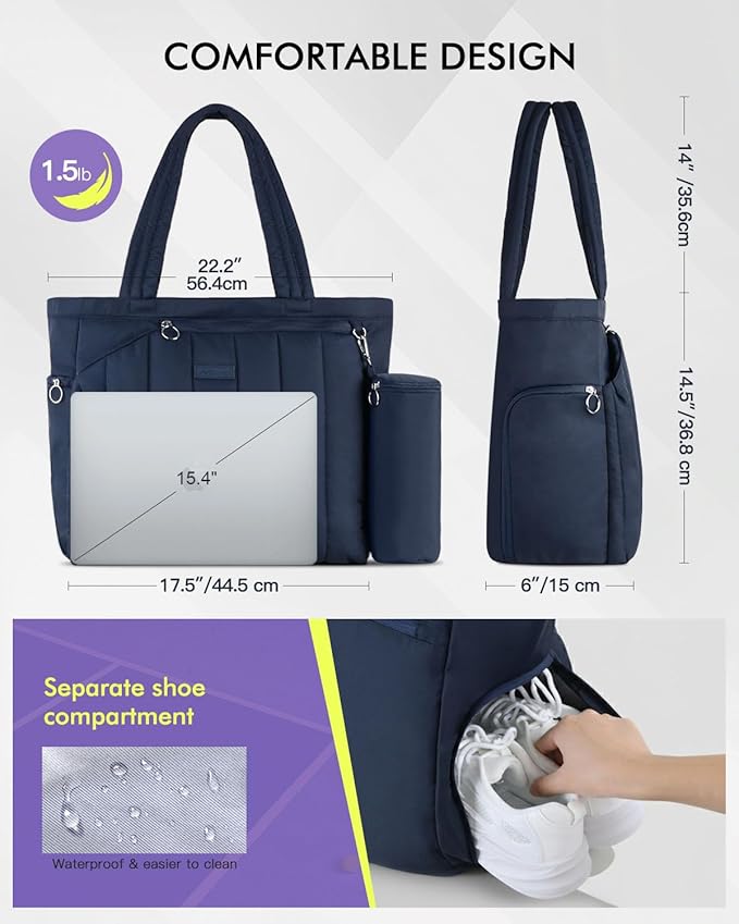Quilted Tennis Tote Bag for Women Gym Duffle Bag with Shoe Compartment & Wet Pocket Fits 2-4 Rackets and 15.6" Laptop Overnight Weekend Sports Bag with Fence Hook(Large size) - Image 3