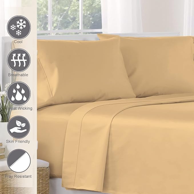 Pizuna Pure 100% Cotton Flat Sheets Only Full Tan (1 PC), Luxurious 400 Thread Count Long Staple Cotton Sateen with 4inch Hem (Combed Full Flat Sheet Only Cotton) - Image 2