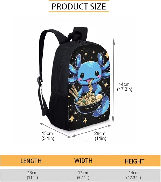 Blue Axolotl Backpack with Lunch Box Kids Girls 6-8/5-7 Ramen Elementary School Bookbag Lunchbox Pencil Case Water Bottle Holder Galaxy Anime Book Bag 4 in 1 Student Back Pack Set 1st Grade - Image 4