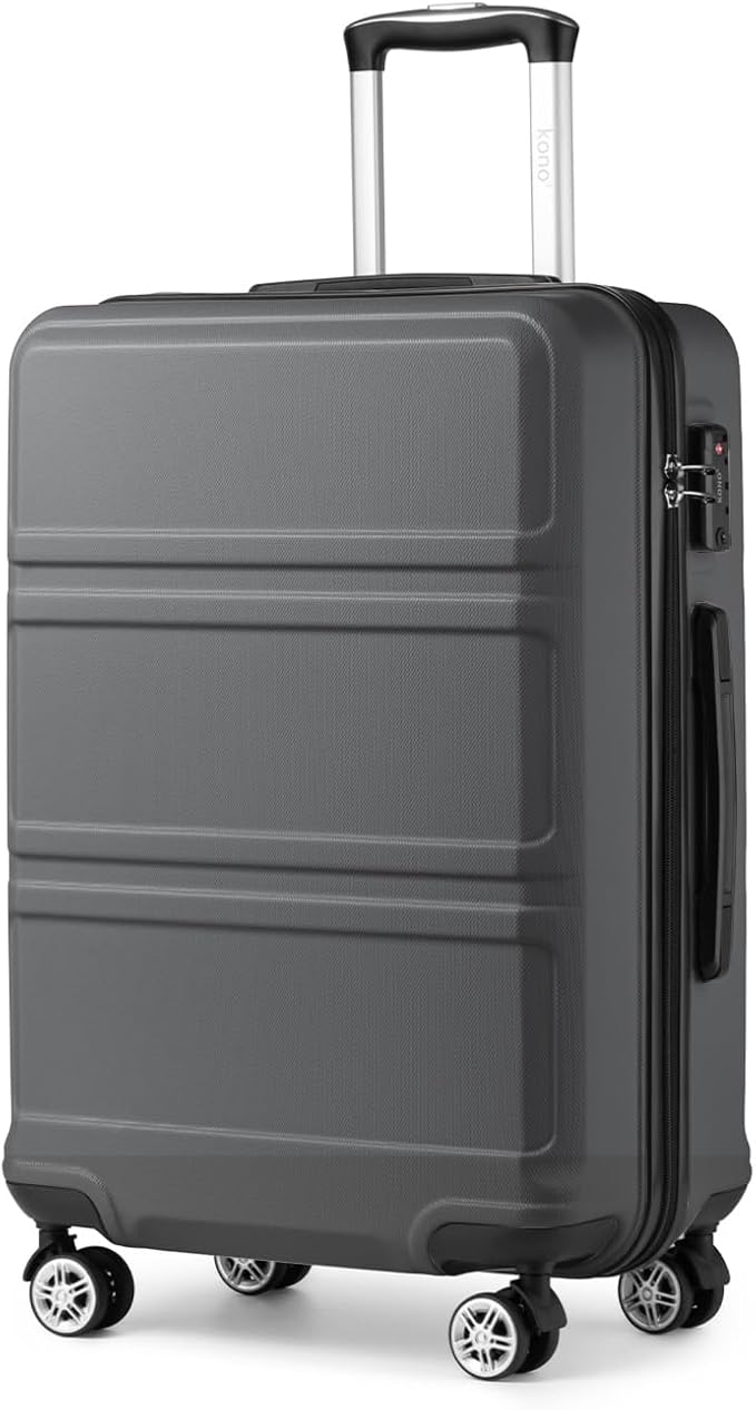 Kono 24 Inch Luggage Suitcase with Spinner Wheels TSA Lock | Lightweight PC+ABS Hardside Medium Checked Luggage Durable Rolling Suitcase Grey by Kono