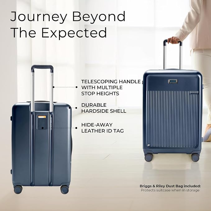 Briggs & Riley 27" Medium Expandable Spinner - Checked Luggage for Travel, Suitcases with Wheels, Hardside Rolling Bag for Men & Women, Self-Repairing Zipper - Sympatico Collection, Navy - Image 5