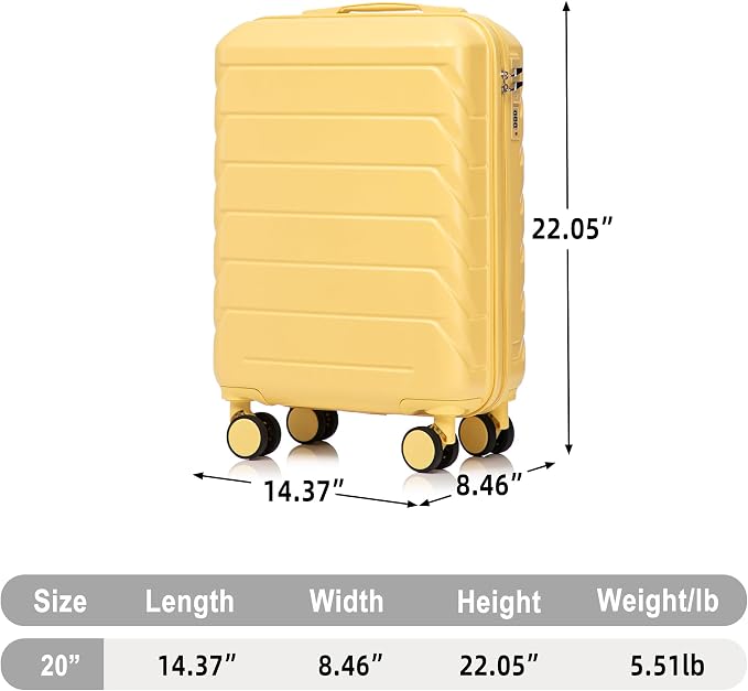 20 Inch ABS Hard Shell Travel Checked Luggage With Combination Lock, Yellow - Image 8