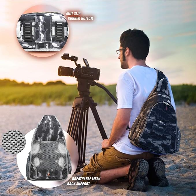 Camera Bag Waterproof Camera Sling Backpack with Rain Cover Outdoor Travel Backpack Camera Case for Laptop Canon Nikon Sony Pentax DSLR Cameras, Lens, Tripod and Accessories (Camouflage) - Image 7