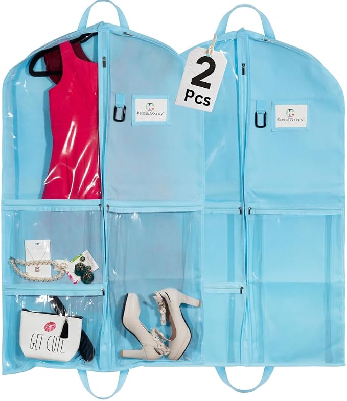 Waterproof Hanging Garment Bag 40 inch Clothes Bag with Gusset, 5 Pockets & Side Zip for Dance Costumes, Sports, Skating, Theatre, Beauty Pageants & More by Kendall Country, Sky Blue - Image 2