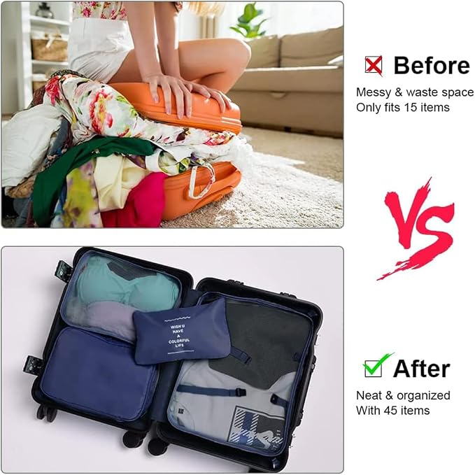 8 Pcs Packing Cubes, Travel Luggage Organizer for Men and Women, Toiletry Bag, Packing Cubes for Travel - Set of 8, 1.Navy Blue, 8 Pieces Set, Travel Accessories - Image 4