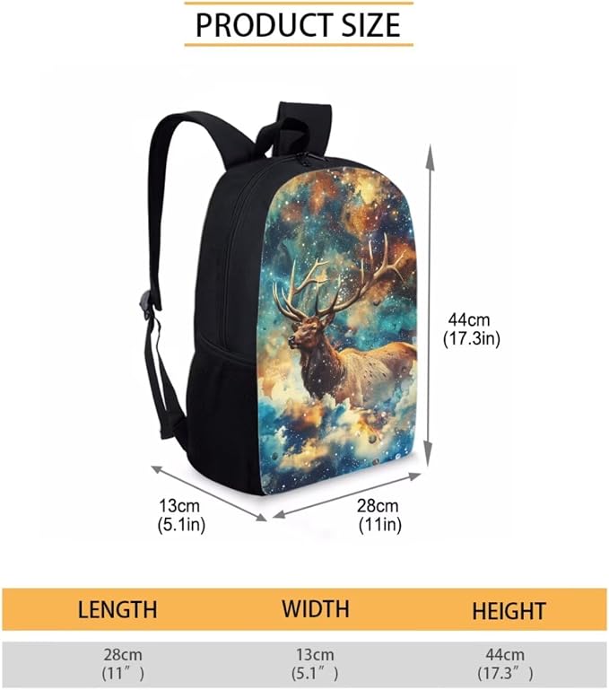 17 Inch Animal Print School Backpack And Lunch Box Set for Kids Lightweight Dreamlike Galaxy Deer Backpack for Boys Girl Sturdy School Bag with Insulated Lunchbox Pencil Case Student Bookbag - Image 7