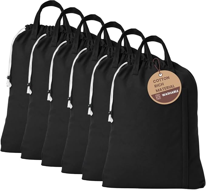 LFH Home Large Premium Cotton Rich Canvas Laundry Bag with Drawstring and Handles Heavy Duty, Multi-Use, and Washable for Home, Travel, College or Storage 28x 40 (Pack of 6)-Black by LFHHomePrivateLimited