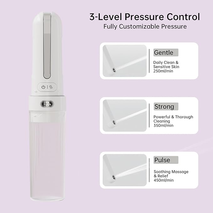 Portable Bidet - Handheld Rechargeable Electric Travel Bidet Sprayer with 3 Pressure - IPX7 Waterproof for Bathroom Ultimate Personal Hygiene Cleaning at Home and Camping (White)