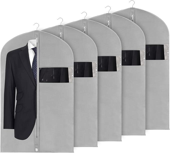 Syeeiex 40" Suit Bag, Set of 5 Garment Bag, Garment Bags for Hanging Clothes, Suit Bags for Closet Storage, Waterproof and Dustproof, Best for Suits, Shirts, T-shirts and Jackets on Closet(Grey) by syeeiex